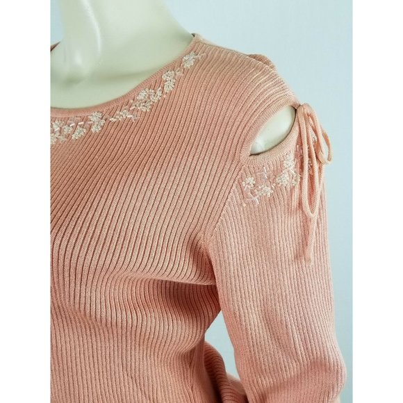 CHRISTINE PHILLIPE peach peekaboo sleeves beaded Sweater size Large - Picture 6 of 11